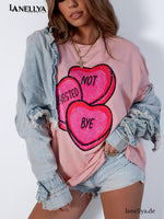 Rosa Damen T-Shirt Oversize mit Herz Motiv