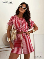 Rot Weiß gestreiftes Damen Sommer Set von Lil Glam
