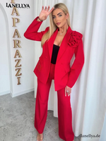 Rotes Damen Zweiteiler Set Paparazzi Blazer mit Blume