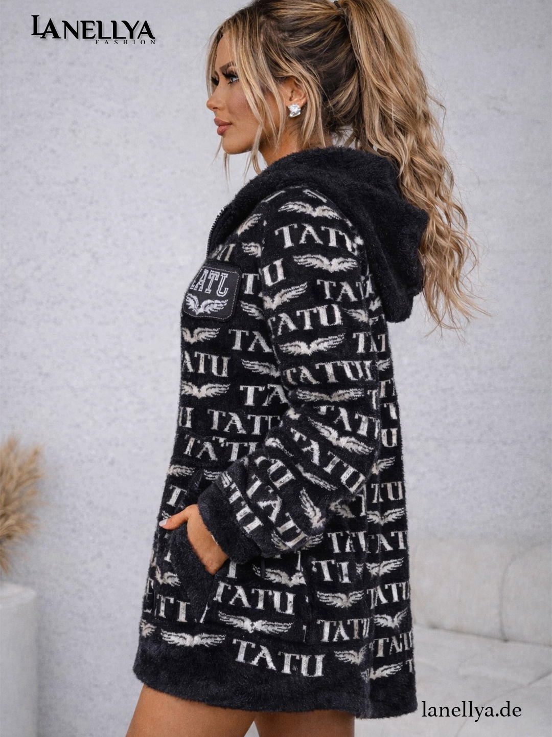 Schwarzer Damen Mantel Streetstyle TATU