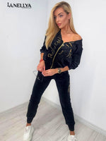 Schwarzer Velours Zweiteiler für Damen – Paparazzi Set mit glamourösen Details