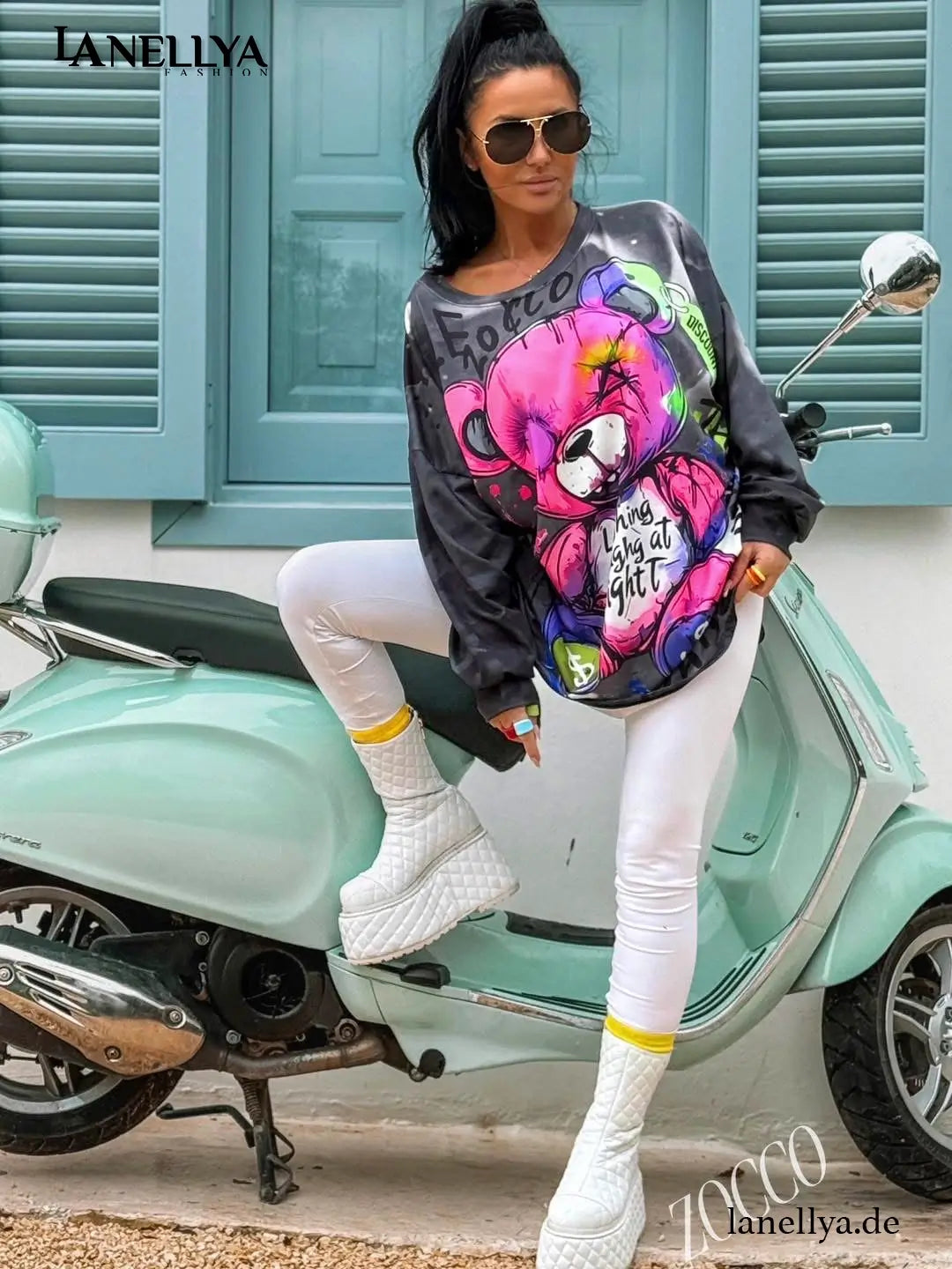 Schwarzes Damen Oversize Sweatshirt mit Teddy Print ZOCCO