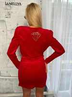 Sexy Mini Kleid rot Damen – V-Ausschnitt mit funkelndem Glamour-Look