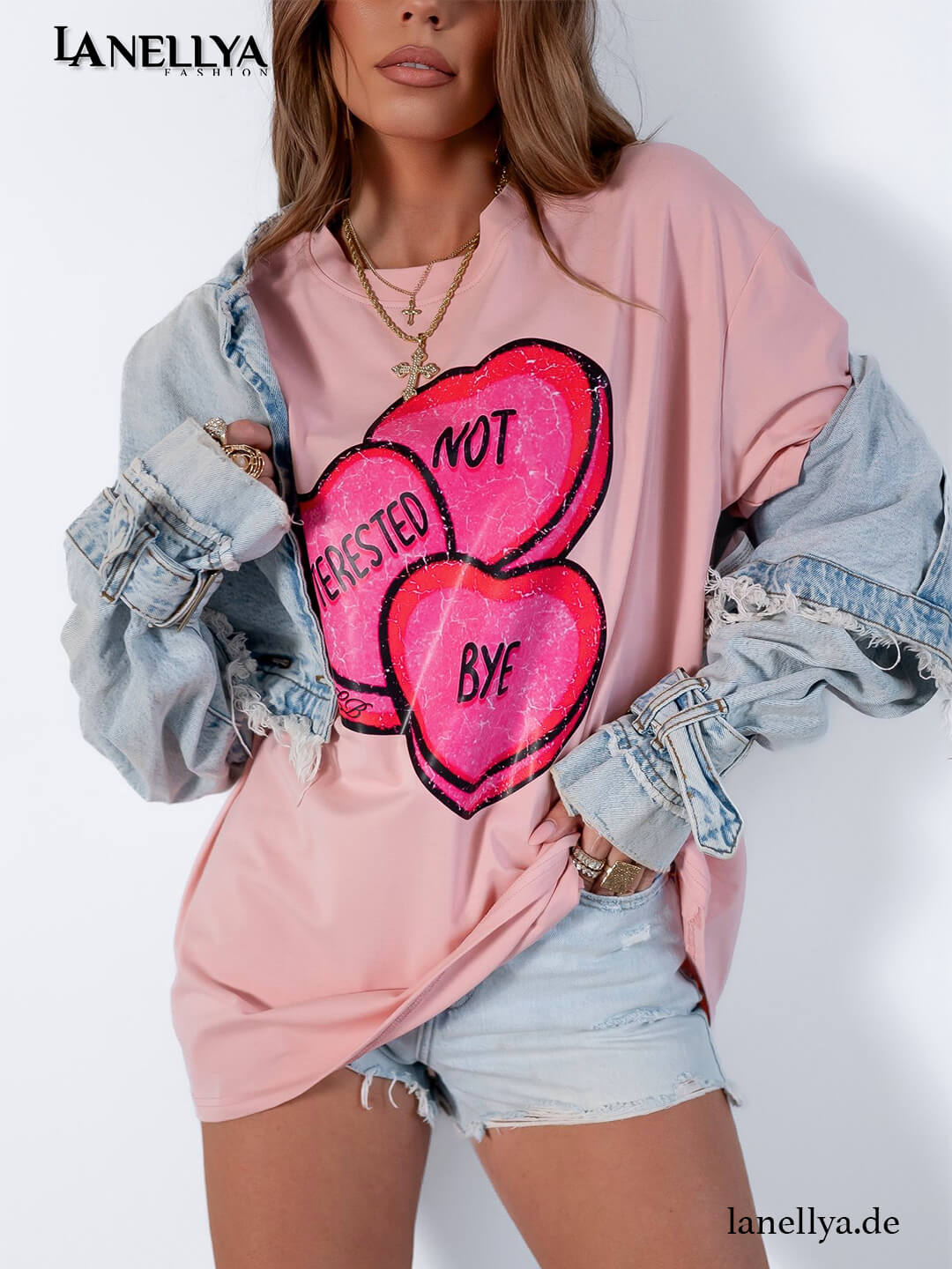 Statement T-Shirt Damen Rosa Streetstyle Look