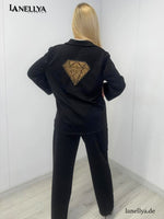 Stilvolles Damen Set Blazer und Hose mit Glamour Akzenten