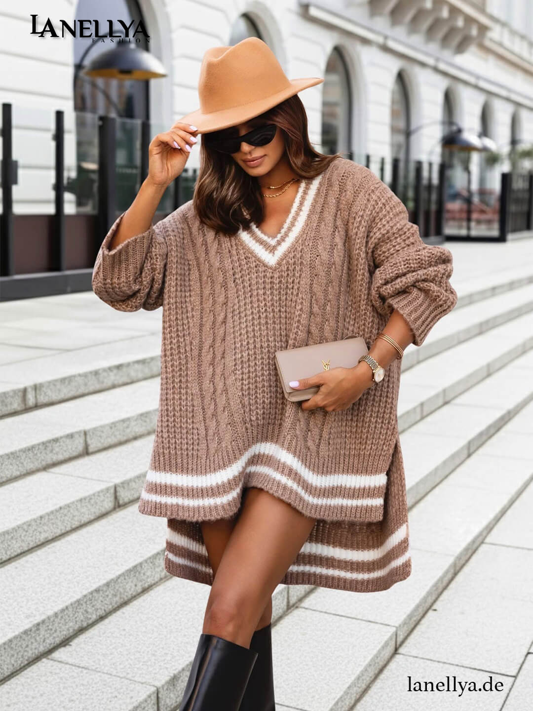 Strickpullover Damen im Oversize Look mit Zopfmuster
