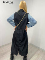 Stylischer Maxi Mantel Damen Paparazzi kombiniert mit Denimärmeln