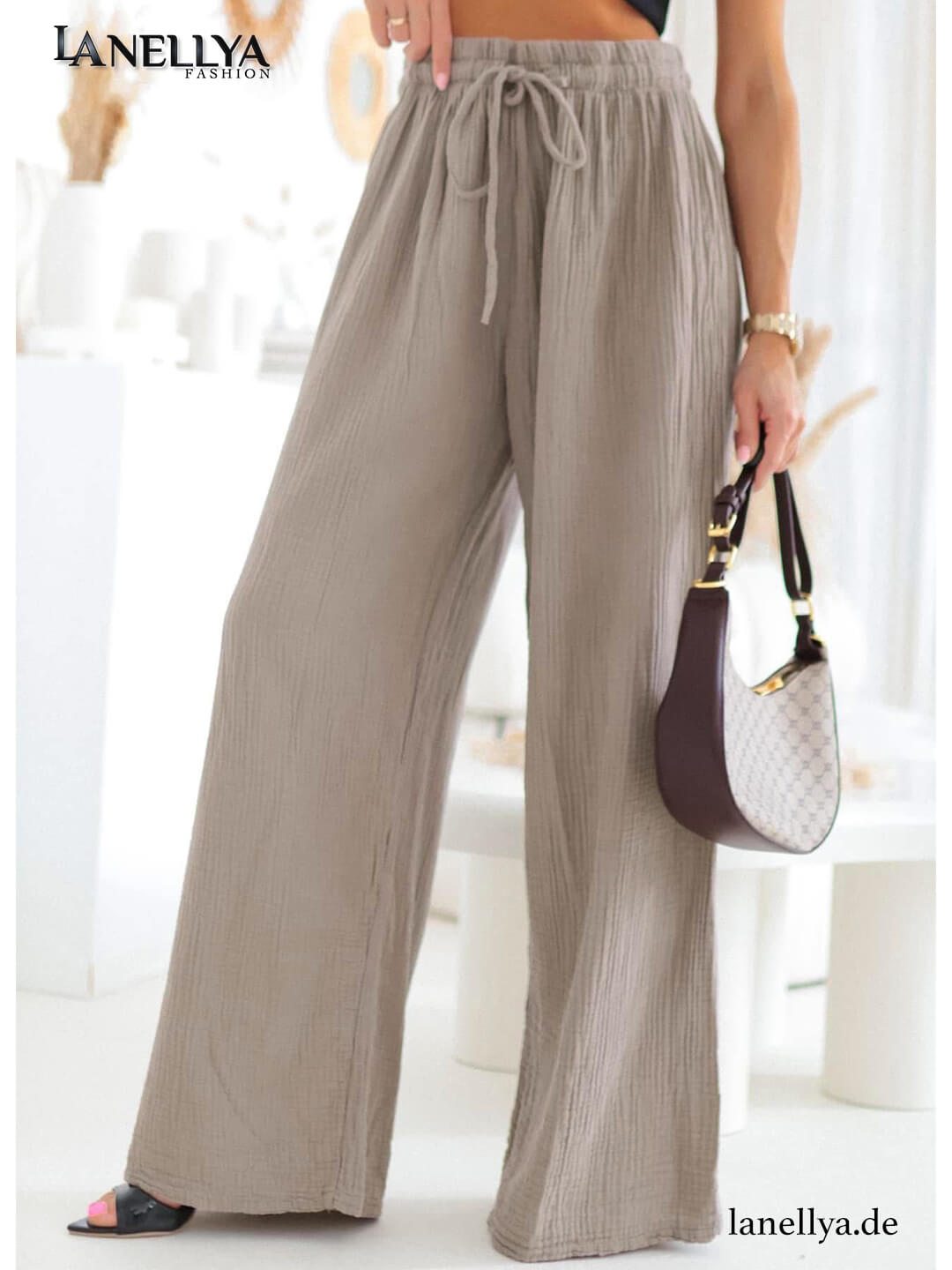 Taupe Damen Musselin Hose Wide Leg Fashion House