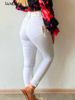 Trendige weiße Jeans Damenhose High Waist mit Destroyed Look