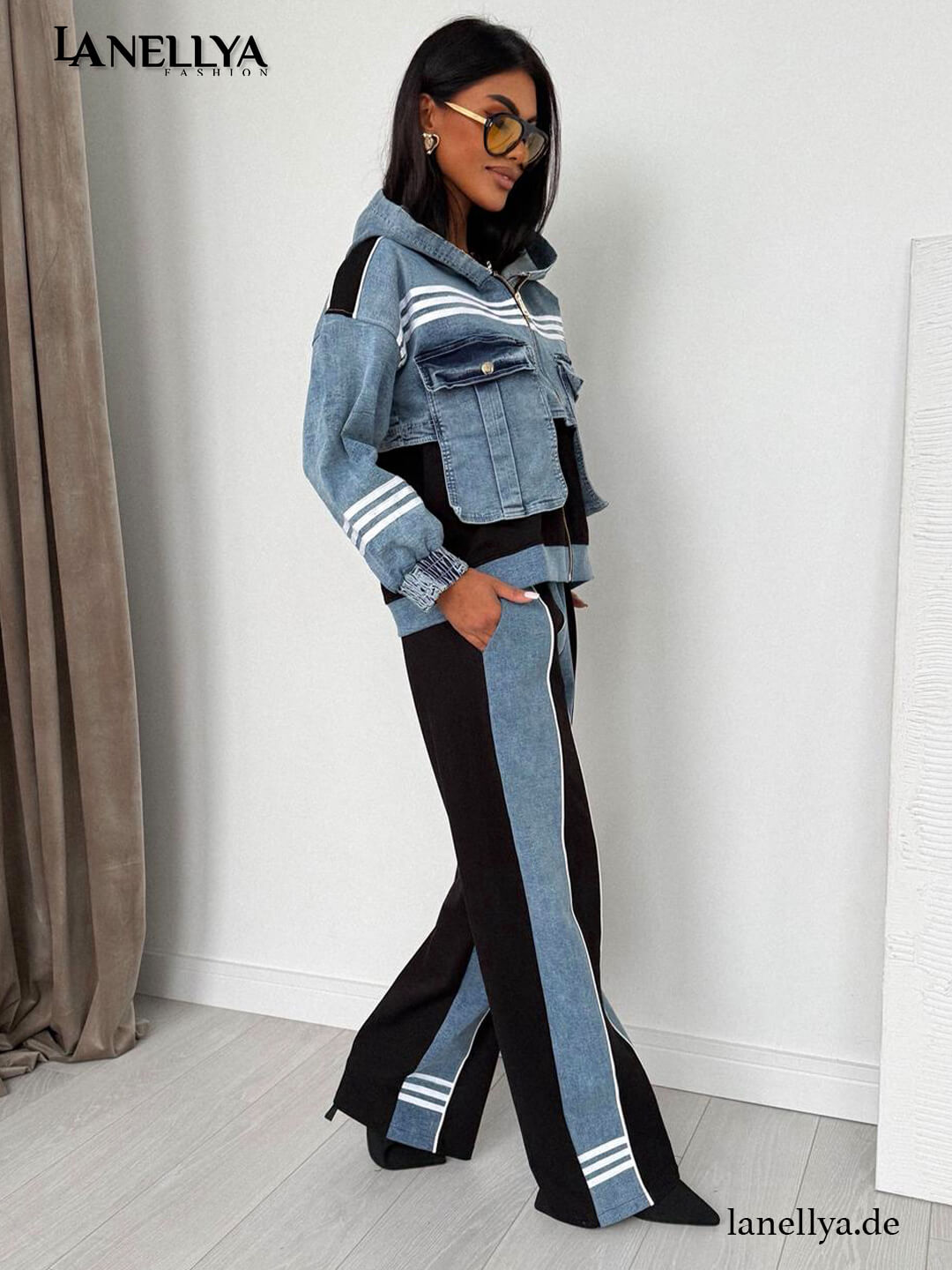 Urban Streetstyle Damen Set Blau mit Denim Details