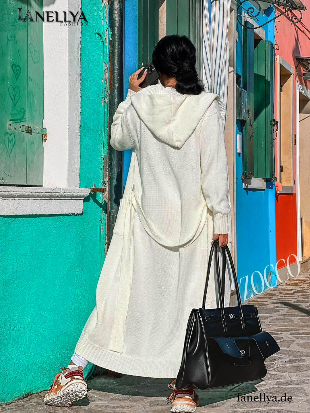 Weißer Longcardigan Damen mit Kapuze Zocco