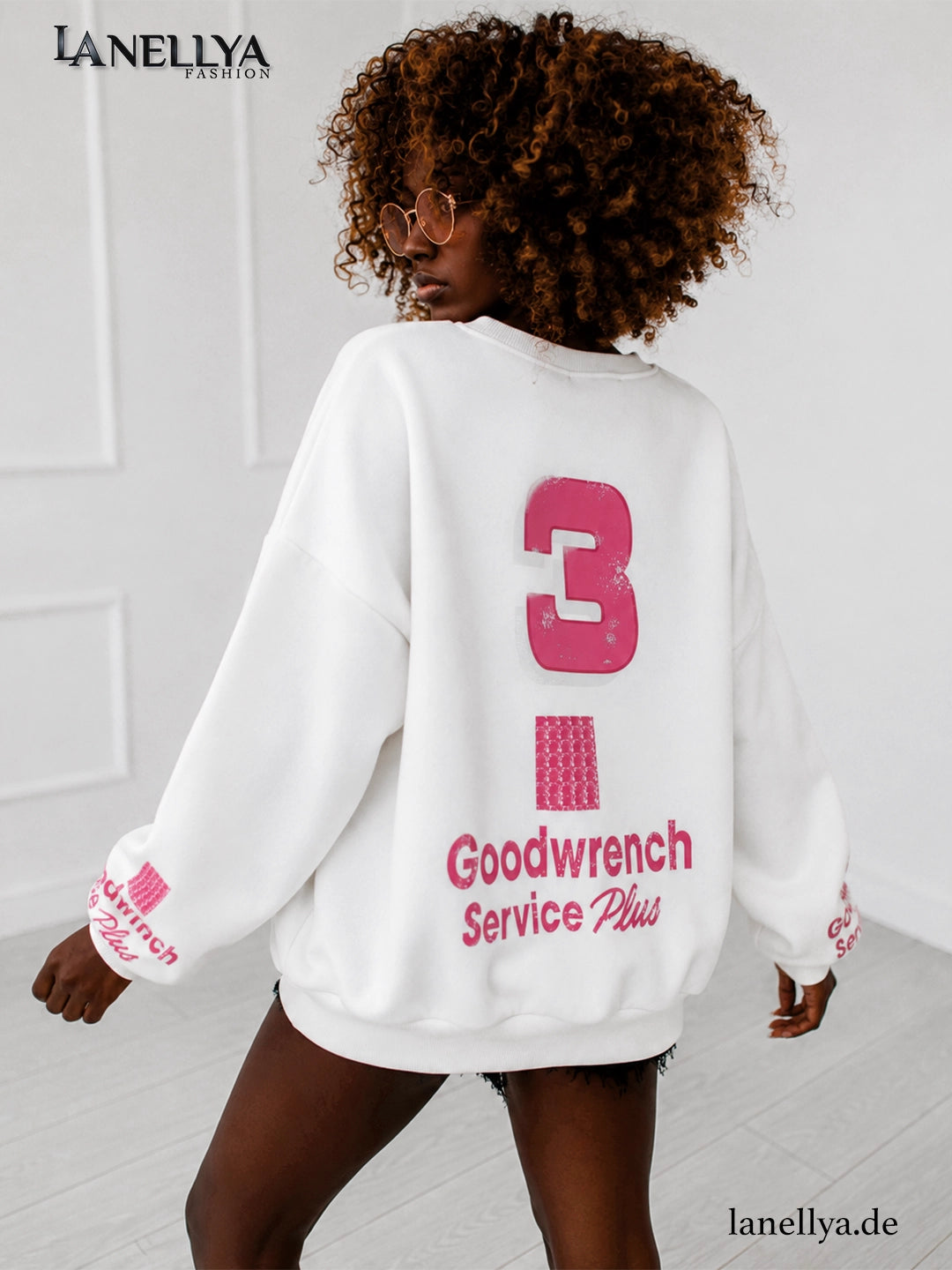 Weißes Damen Sweatshirt mit pinken Statement Prints vorne und hinten