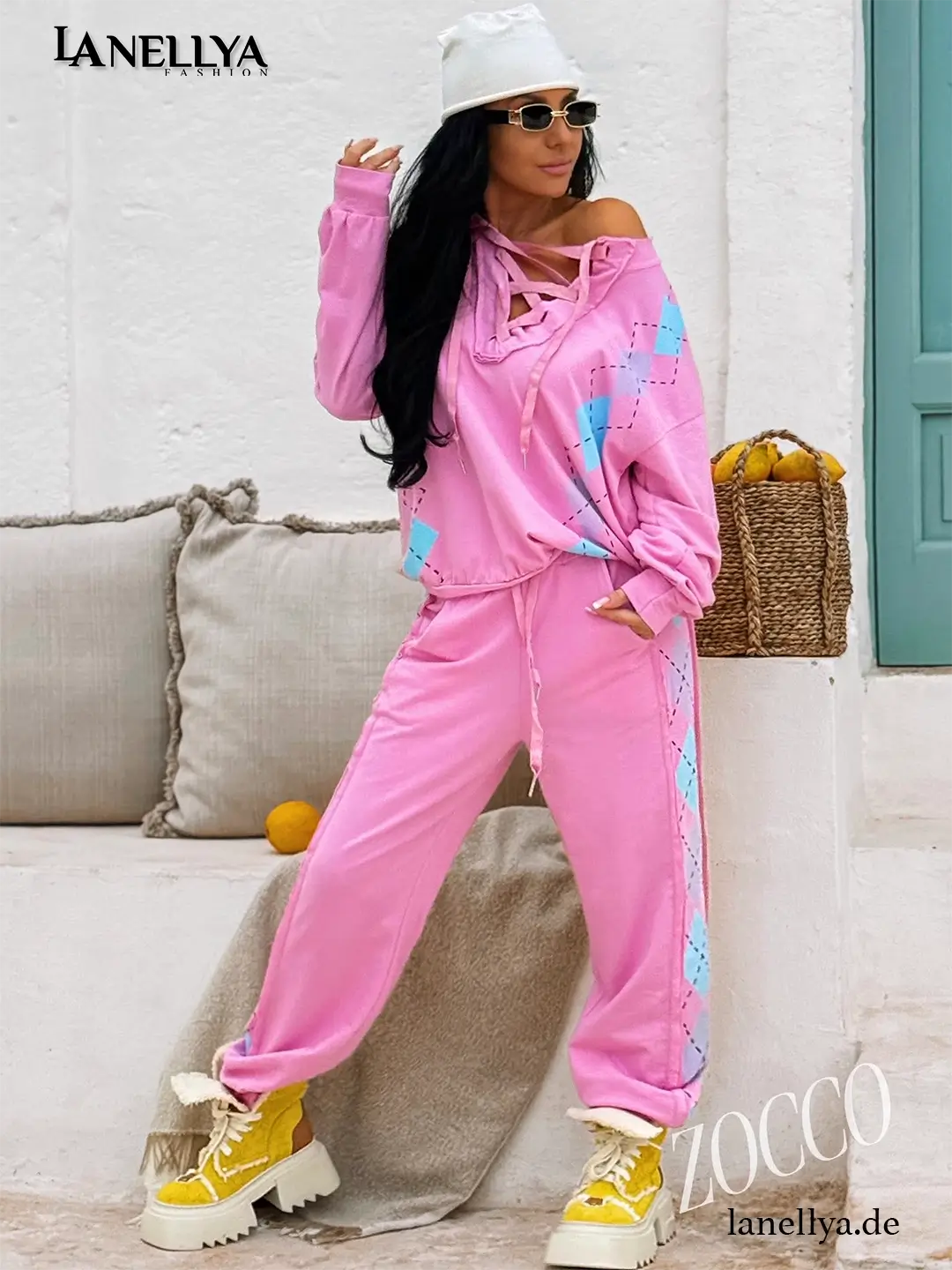 ZOCCO Damen Komplett Set Rosa Sweatshirt Hose