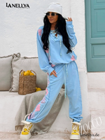 Zocco Damen Komplett Set Hellblau Sweatshirt Hose Streetstyle