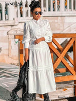 Zocco Damen Maxikleid weiß mit Stehkragen